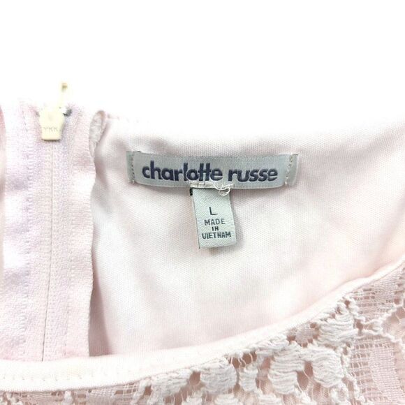 Charlotte Russe Pink Floral Lace W/ Under Shirt Back Zip Top Large Round Neck - Picture 4 of 5